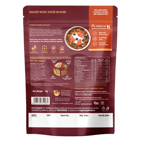 Pintola High Protein Muesli Dark Chocolate & Cranberry, 22G Protein, High Fibre, Trans Fat Free