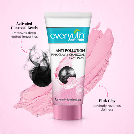 Everyuth Naturals Anti Pollution Pink Clay & Charcoal Face Pack | For all skin types (Oily/ Dry)