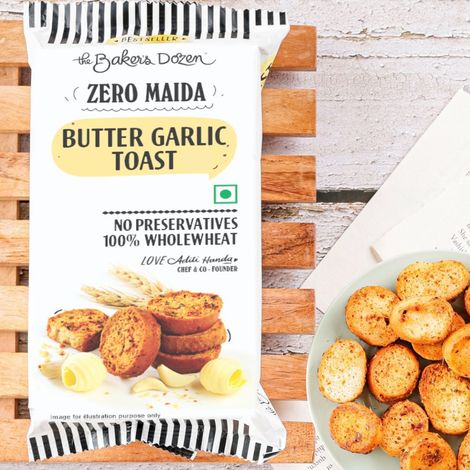 The Baker's Dozen Zero Maida Butter Garlic Toast Baked Snack No Palm Oil No preservatives 100% Wholewheat