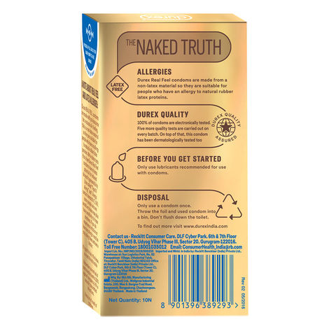 Durex Real Feel Condoms For Men - For Real Skin On Skin Feeling Latex Free