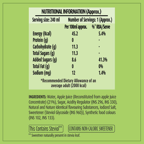 Del Monte Green Apple Fruit Drink Crisp, Tangy & Ideal for Mocktails & Cocktails