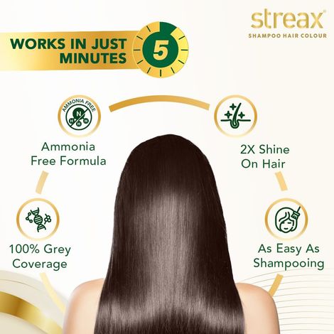 Streax Insta Shampoo Hair Colour - Dark Brown, Easy Diy- Squeeze Pack