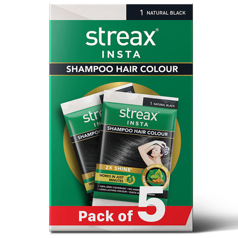 Streax Insta Shampoo Hair Colour for Women and Men- Natural Black | 100% grey coverage in 5 mins
