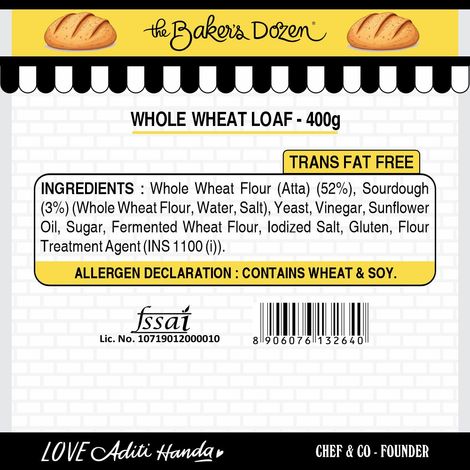 The Baker's Dozen 100% Whole Wheat Bread - No Palm Oil No Preservative