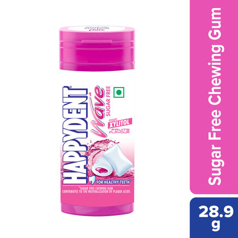 Happydent Wave, Xylitol Sugarfree Fruits Flavour, Chewing Gum Pocket Bottle