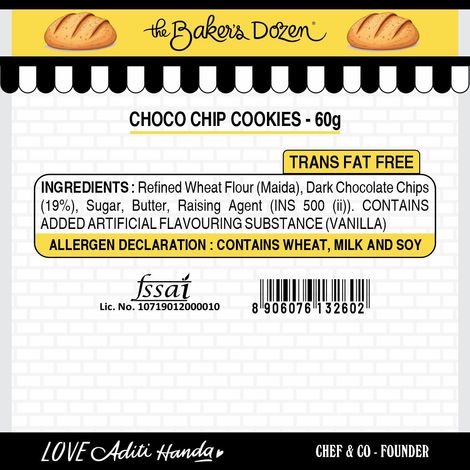 The Baker's Dozen Cookies Choco Chip Flavoured Biscuits Cookies | Palm Oil-free and Trans Fat-free