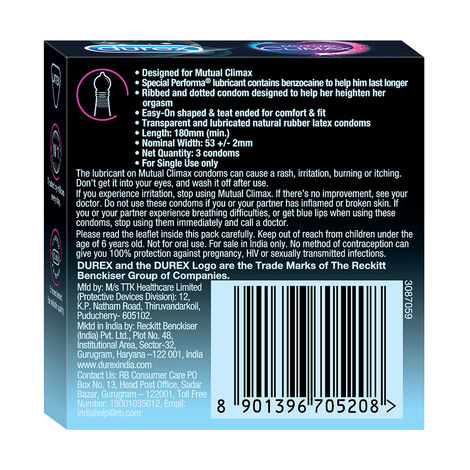 Durex Condoms Mutual Climax(3pc), Durex Real Feel Condoms(3pc) & Durex Invisible Super Ultra Thin Condoms for Men(3pc) Combo