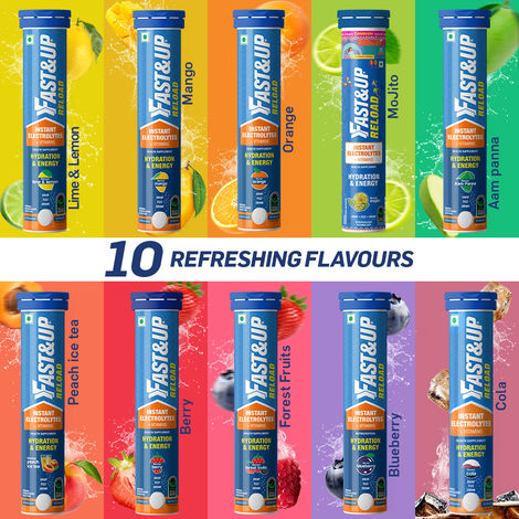 Fast&Up Reload Lime & Lemon Instant Energy Drink 5 Essential Electrolytes(20pc) & Fast&Up Reload Cola Instant Energy Drink 5 Essential Electrolytes(20pc) Combo