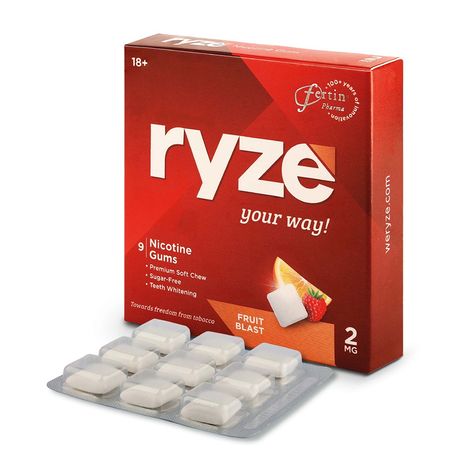 Ryze Nrt 2Mg (Fruit Blast) Nicotine Gums Single Pack - 9 Gum Blister