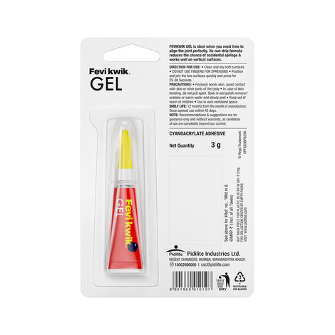 Fevikwik Gel | Instant glue for repair | No spillage | Clear non drip formula | Extra repair time
