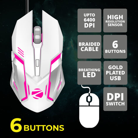 ZEBRONICS Transformer USB Gaming Keyboard & Mouse Combo,Braided Cable,Durable Al Body,Multimedia Keys & Gaming Mouse with 6 Buttons,Multi-Color LED Lights,High-Resolution Sensor with 3200 DPI - White