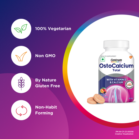 Centrum OstoCalcium Chewable Tablets - Calcium & Vit. D for Strong Bones & Joints (60 Veg Tablets)