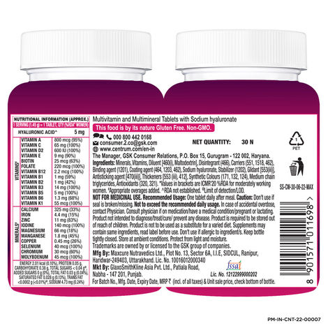 Centrum Women Multivitamins - Vit. B, C, D & more for Energy, Immunity & Radiance (30 Veg Tablets)