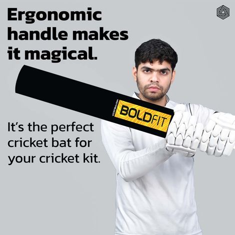 Boldfit Plastic Cricket Bat - Full-Size Black & Yellow for Turf Matches