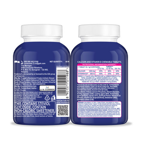 Centrum OstoCalcium Chewable Tablets - Calcium & Vit. D for Strong Bones & Joints (60 Veg Tablets)