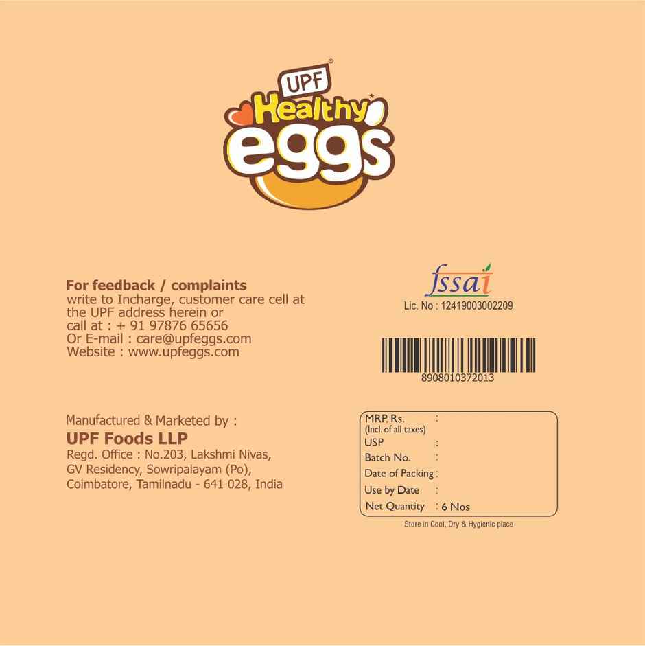UPF Healthy Brown - Large Eggs, 6 Pieces | Protein Rich | Veg Feed | Infertile