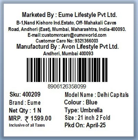 Eume Delhi Capitals Blue 23 Inch 1 Fold Straight Umbrella