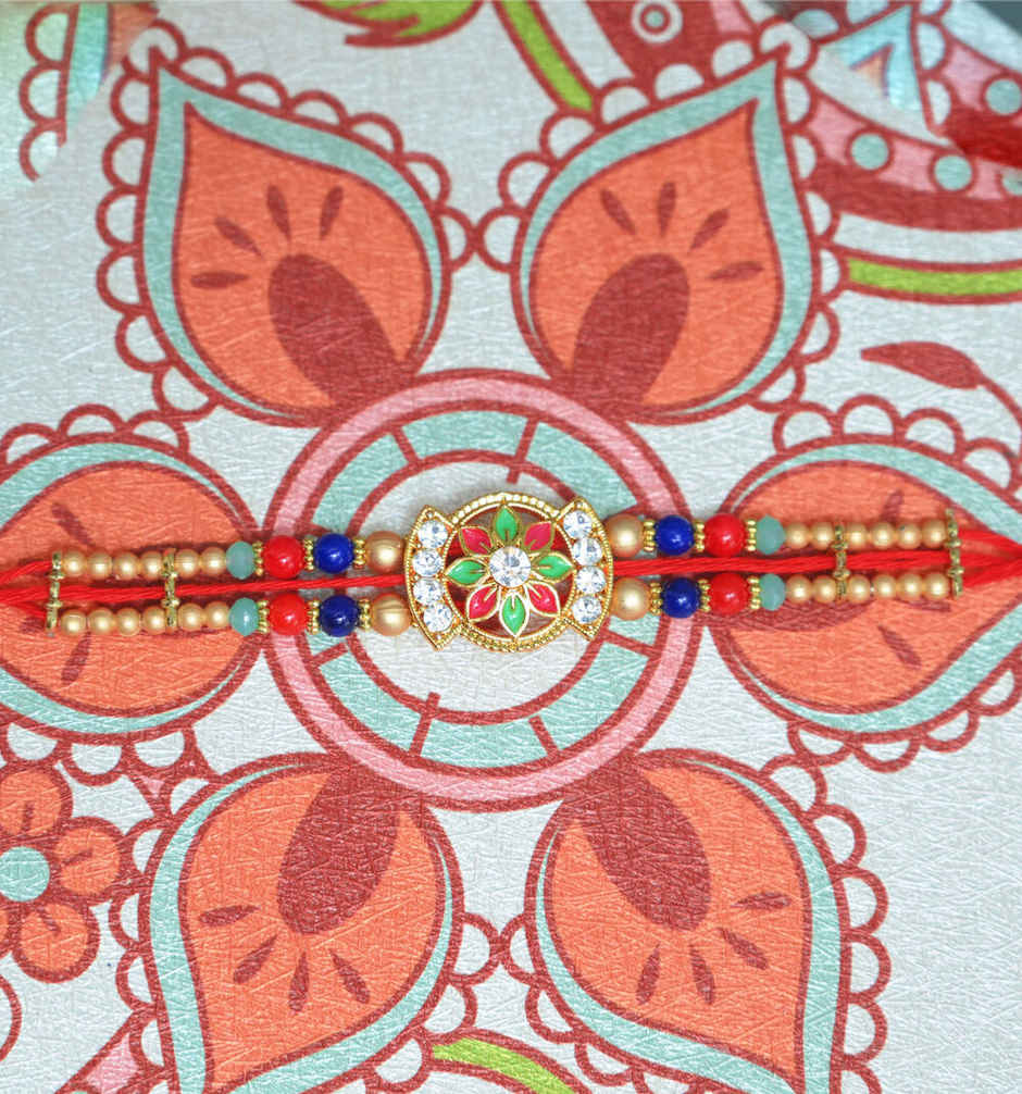 Aurum Diamond Rakhi With Multicolour Stones