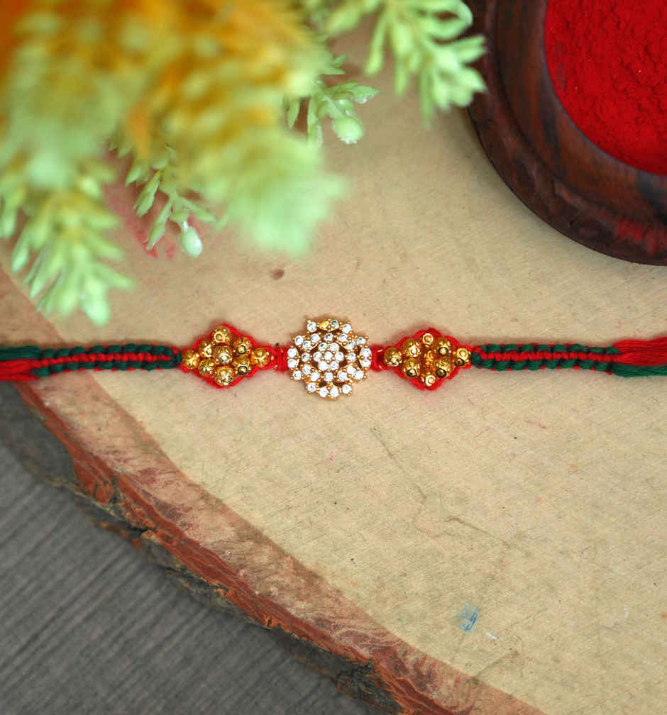 Aurum Diamond Floral Rakhi - with Artwork and Beads