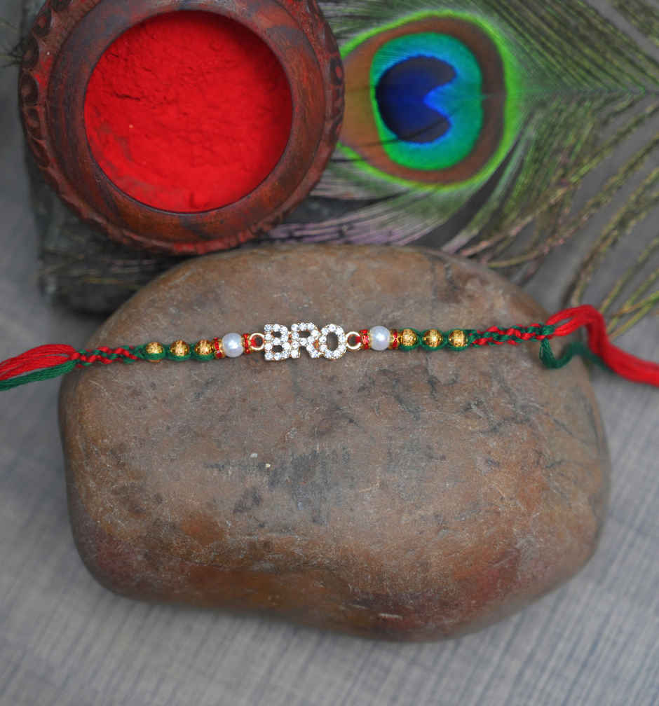 Aurum Cool Bro Rakhi With White & Golden Beads - Trendy and Stylish