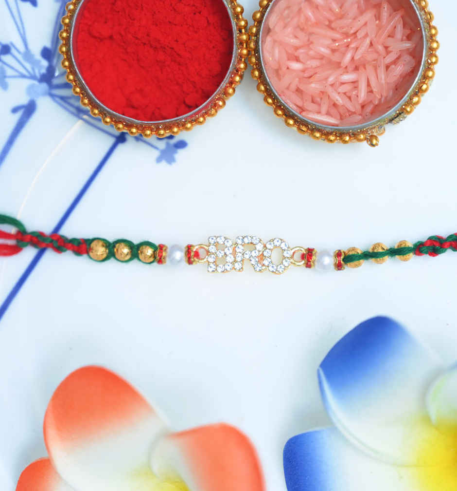 Aurum Cool Bro Rakhi With White & Golden Beads - Trendy and Stylish