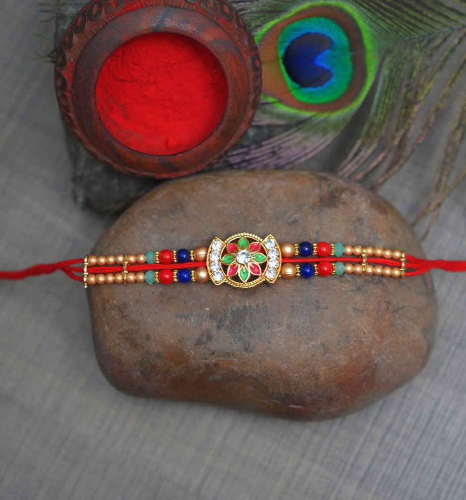 Aurum Diamond Rakhi With Multicolour Stones
