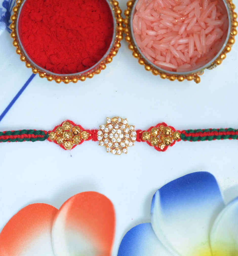 Aurum Diamond Floral Rakhi - with Artwork and Beads