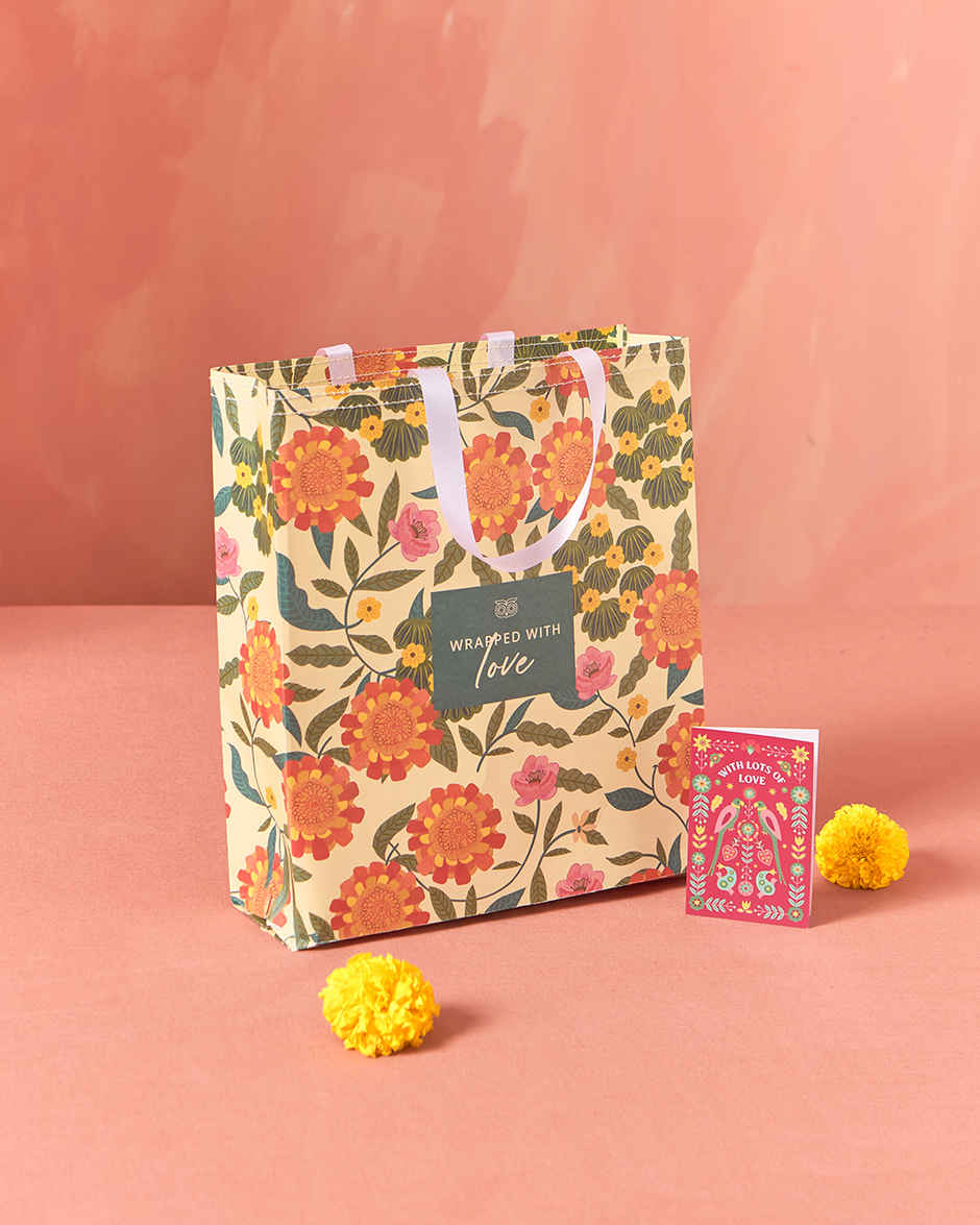 Chumbak Ceramic Marigold Chip & Dip Platter | Multicolour | Brown Box - 300 ml