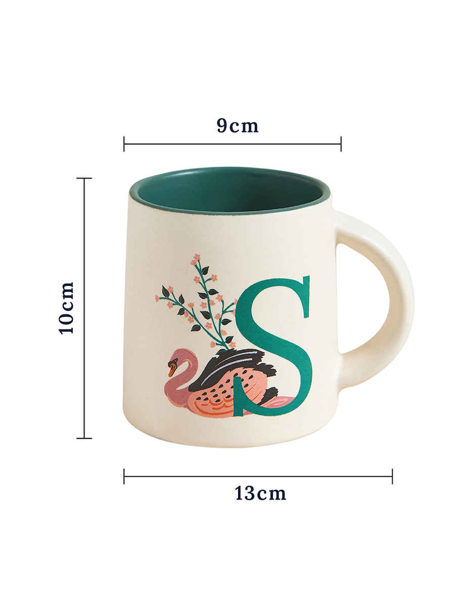 Chumbak S Alphabet Ceramic Mug | Off-White & Green -300 ml