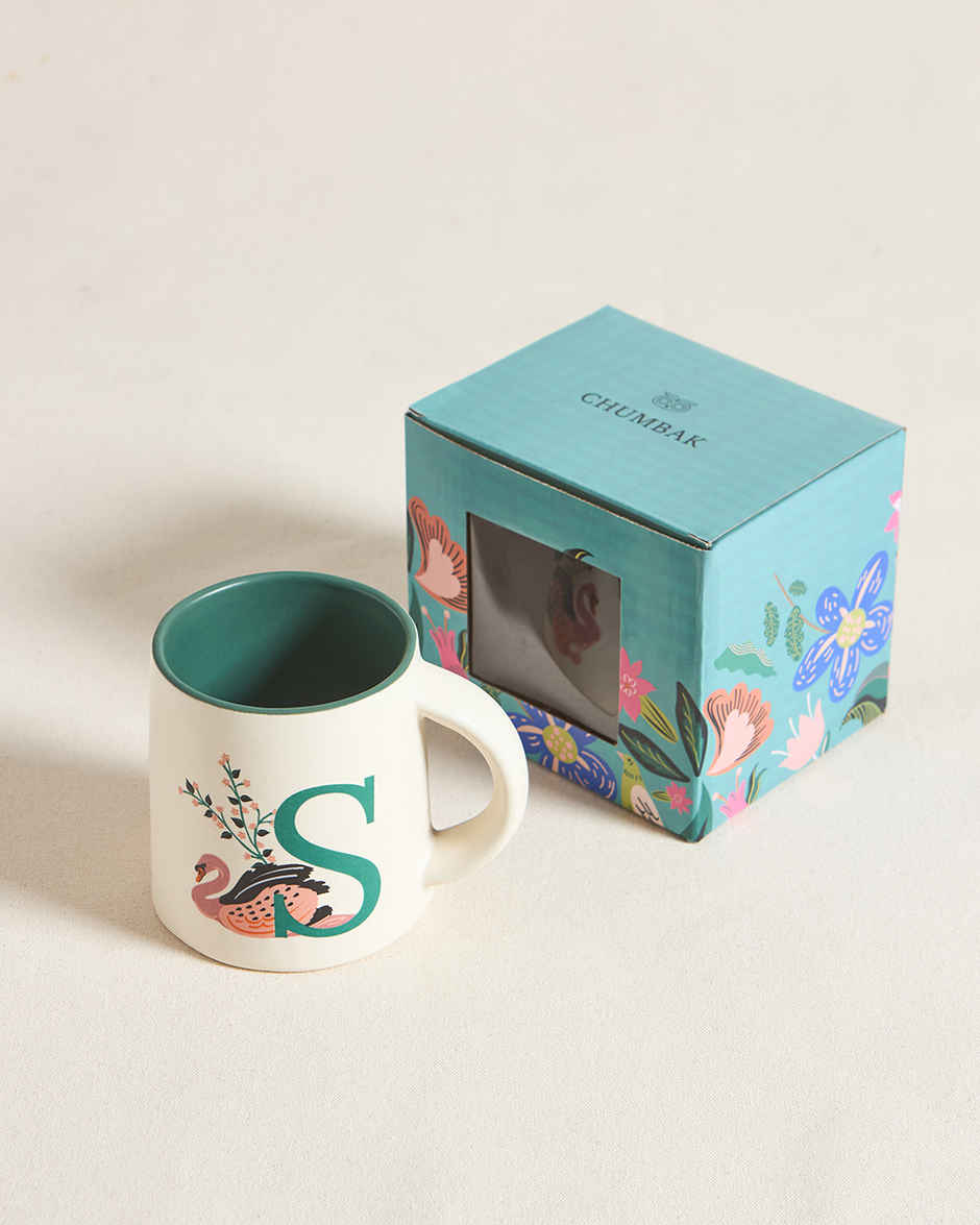 Chumbak S Alphabet Ceramic Mug | Off-White & Green -300 ml