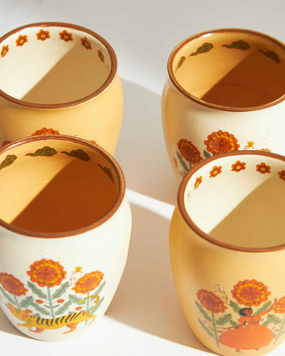 Chumbak Marigold Ceramic Kulhad Set | Multicolour | 300 ml