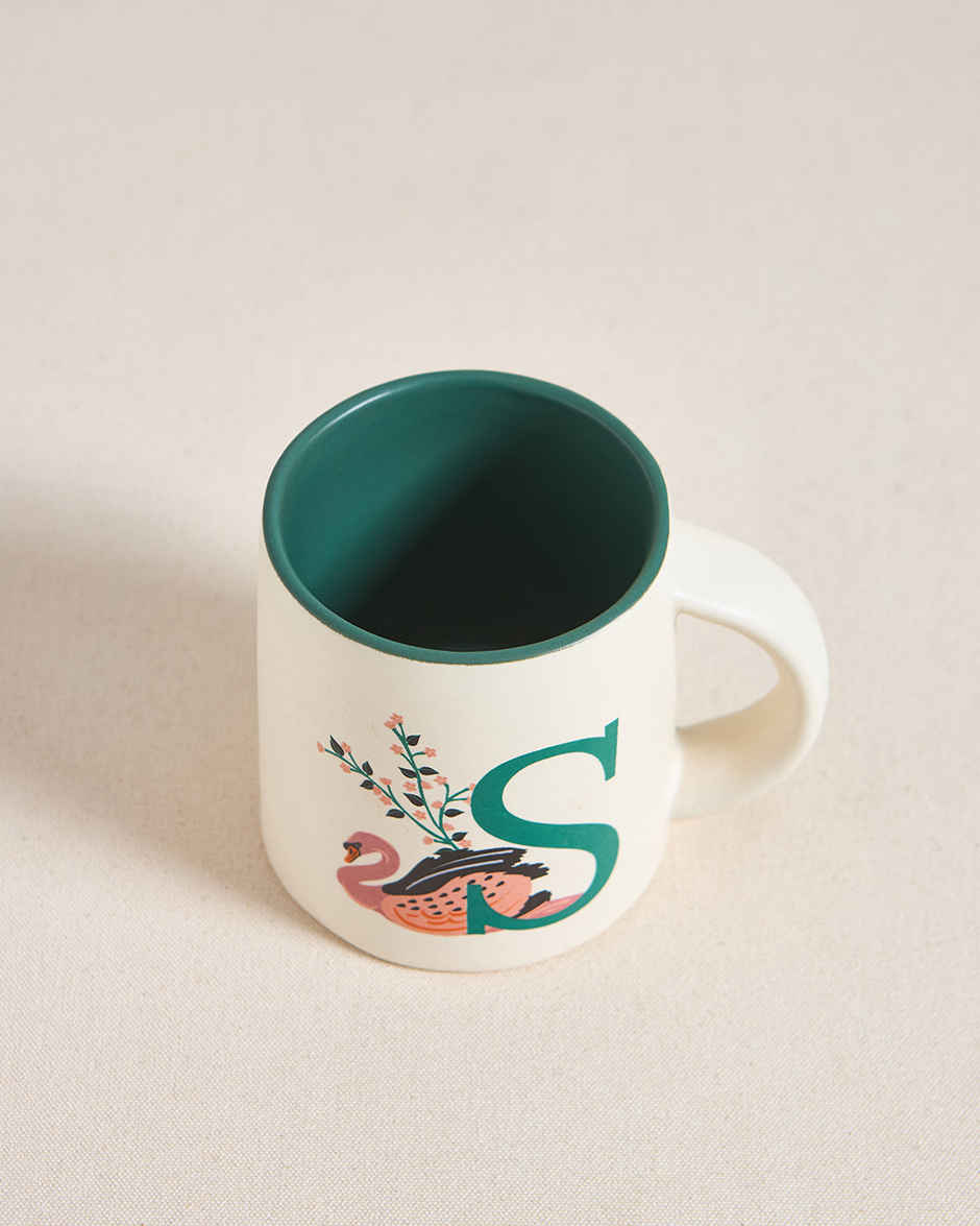 Chumbak S Alphabet Ceramic Mug | Off-White & Green -300 ml