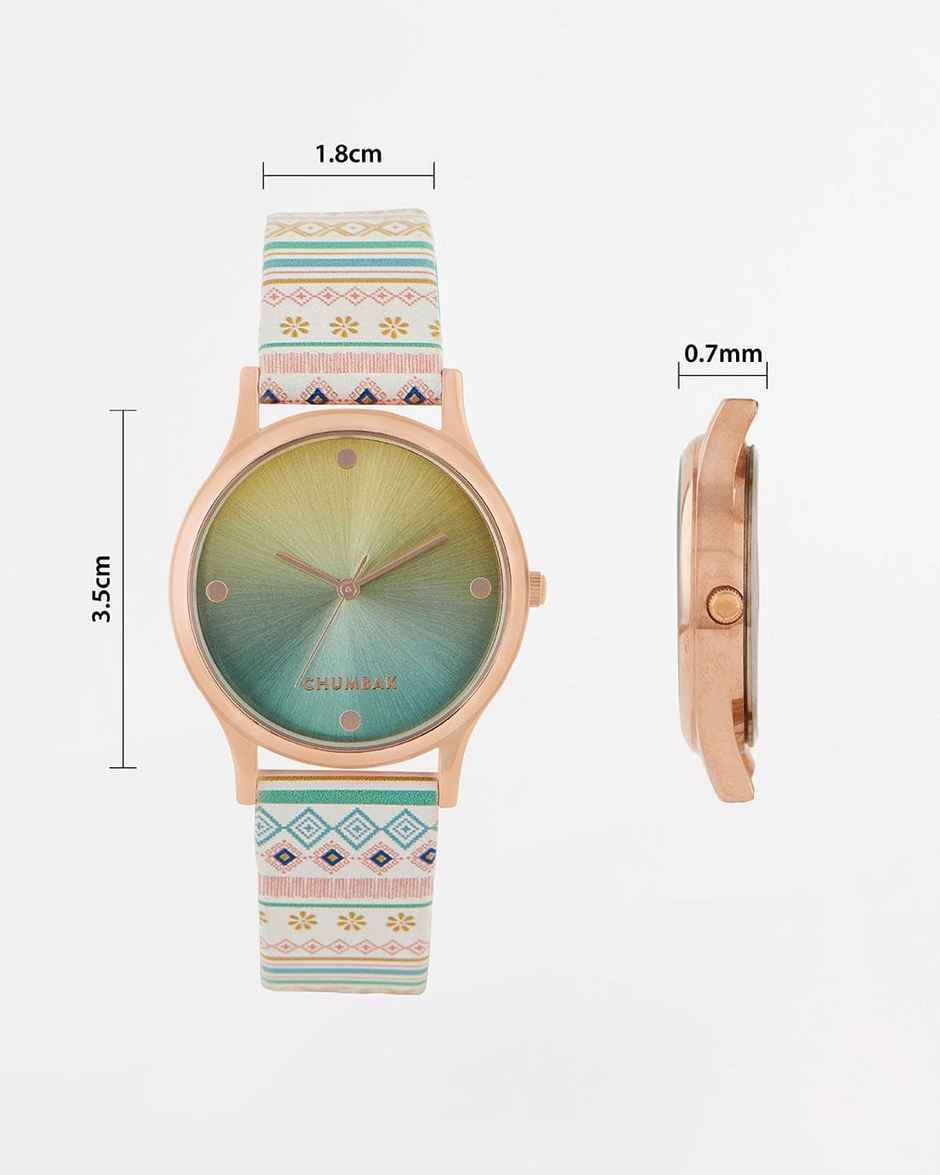 Chumbak Women's Leather Round Analog Watch | Teal