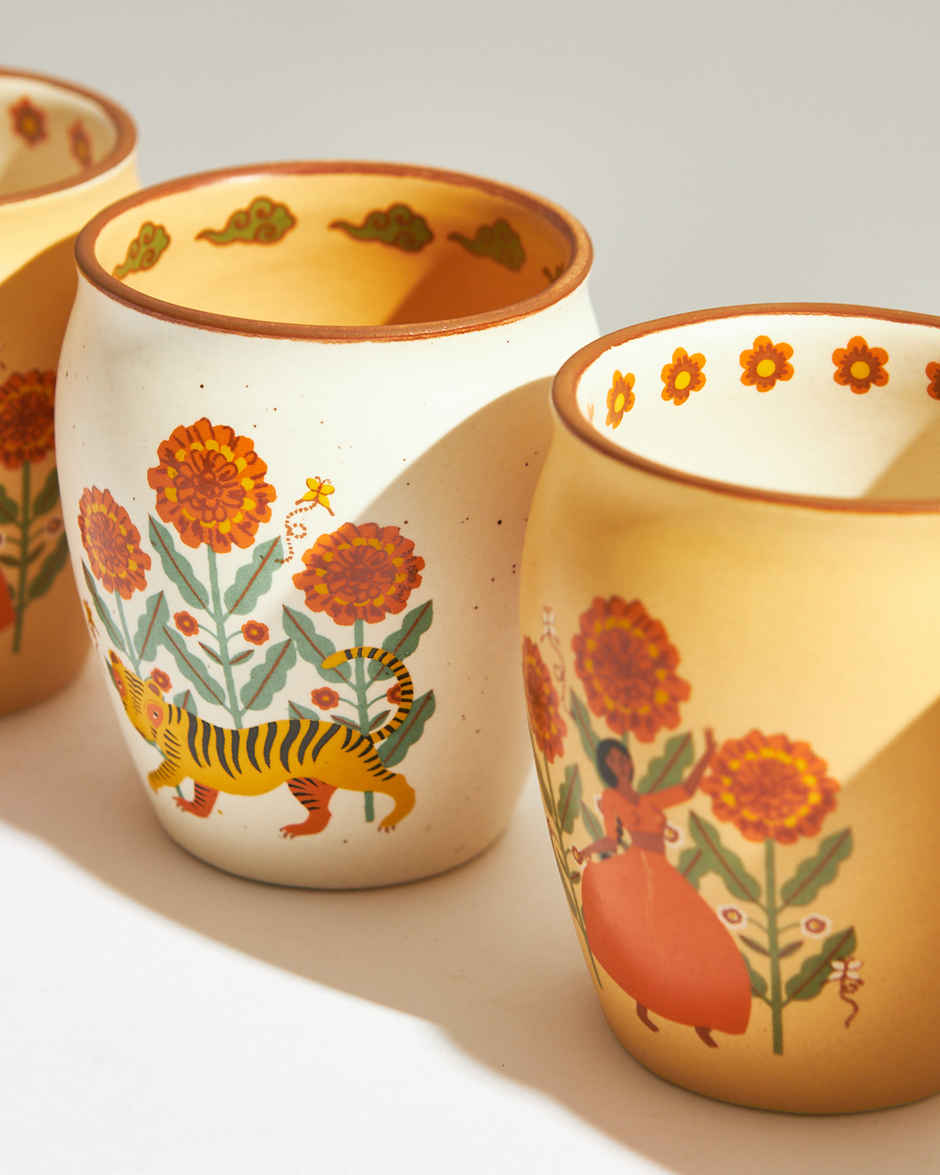 Chumbak Marigold Ceramic Kulhad Set | Multicolour | 300 ml