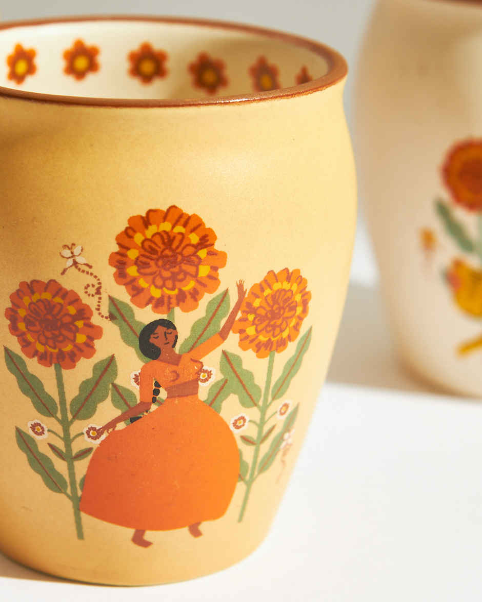 Chumbak Marigold Ceramic Kulhad Set | Multicolour | 300 ml