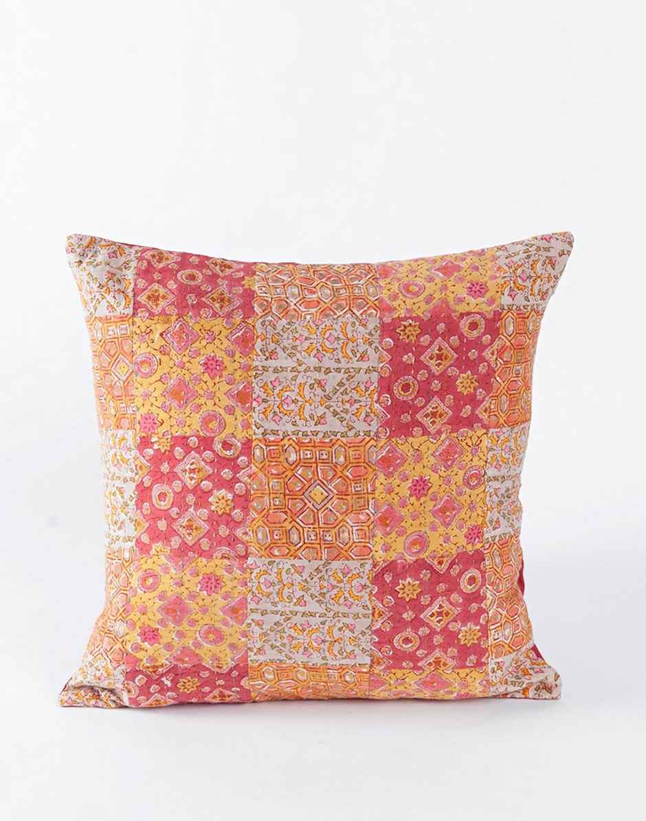 Fabindia Cotton Embroidered Cushion Cover - Fuchsia - 12 x 12 inch