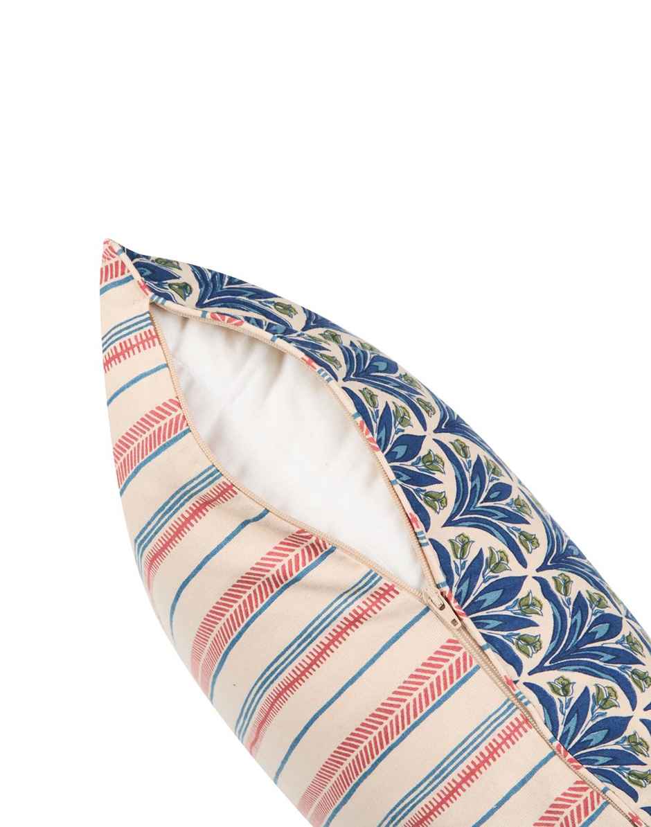 Fabindia Cotton Printed Cushion Cover - Blue - 16 x 16 inch