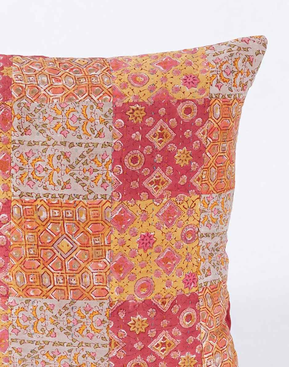 Fabindia Cotton Embroidered Cushion Cover - Fuchsia - 12 x 12 inch