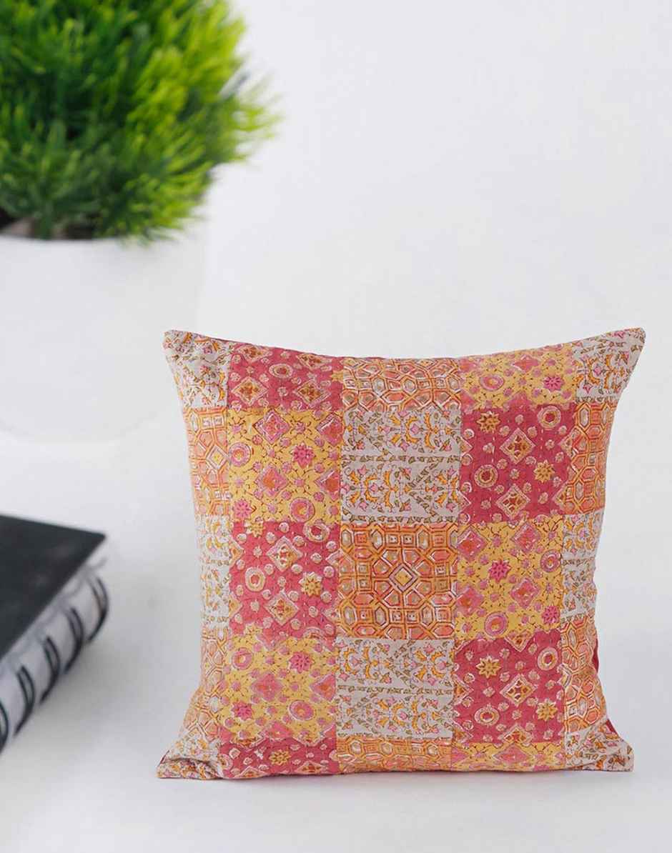 Fabindia Cotton Embroidered Cushion Cover - Fuchsia - 12 x 12 inch