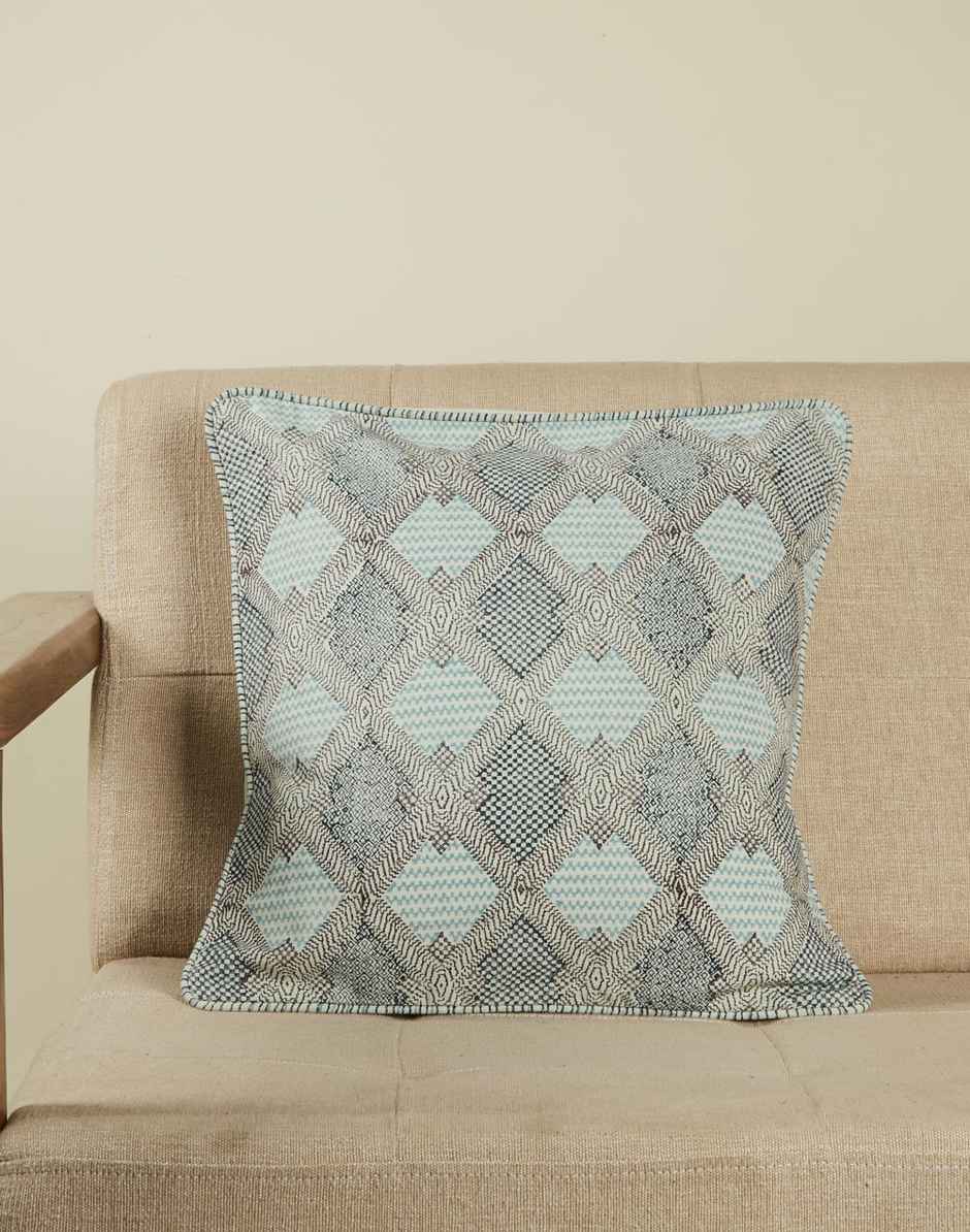 Fabindia Cotton Cushion Cover | Green | 16 x 16 inch