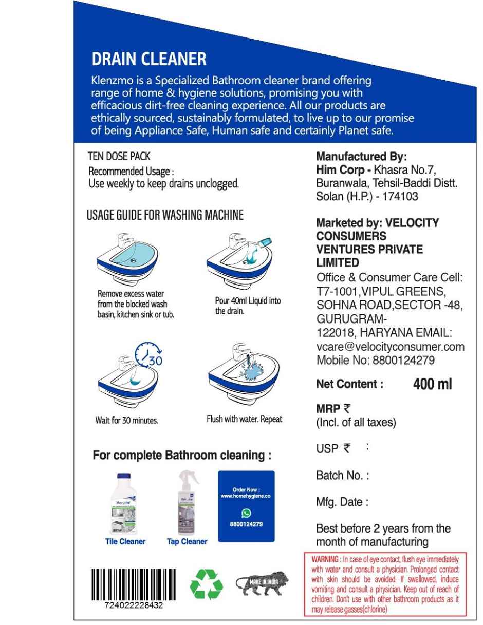 Klenzmo Drain Cleaner Liquid | 10 Doses Removes Blockages In Pipes, Sinks & Septic Tanks