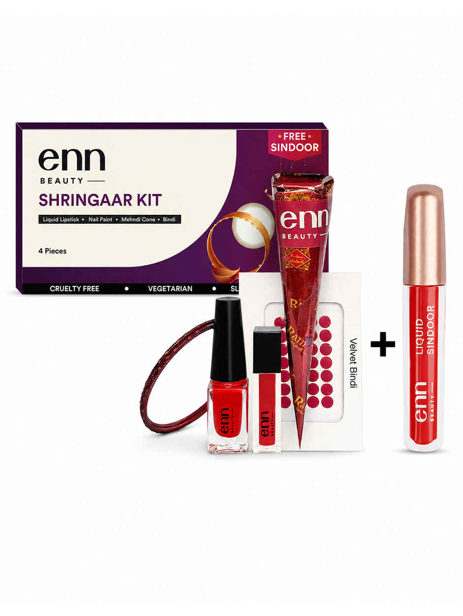 ENN Beauty Shringar Kit Pack Of 4 | Lipstick, Nail Paint, Mehndi, Bindi & Sindoor