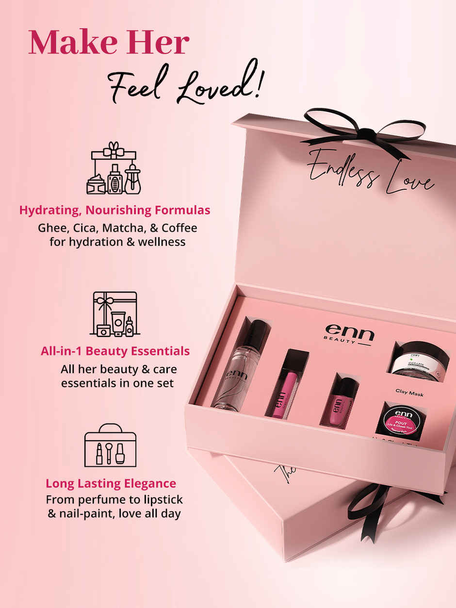 ENN Beauty Endless Love Gift Set | Clay Mask | Lipstick | Nail Paint | Lip & Cheek Tint | Perfume