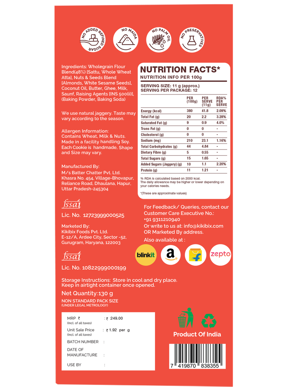 Kikibix Sattu Almond Healthy Cookies | No Refined sugar | No Palm Oil