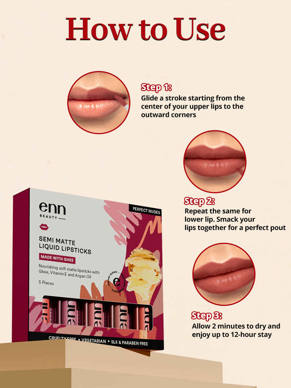 ENN Beauty Semi Matte Liquid Lipsticks | Perfect Nudes | Smooth Weightless Formula