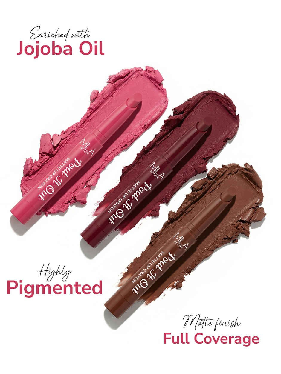 Mila Beaute Pout It Out Matte Lip Crayon Highly Pigmented Enriched With Jojoba Oil Rapunzel