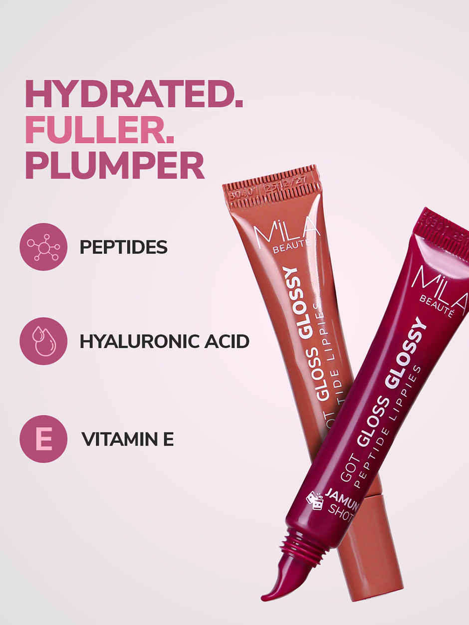 Mila Beaute Peptide Infused Lip Gloss | Hyaluronic Acid & Vitamin E | Non-Sticky | Peach Sharbat