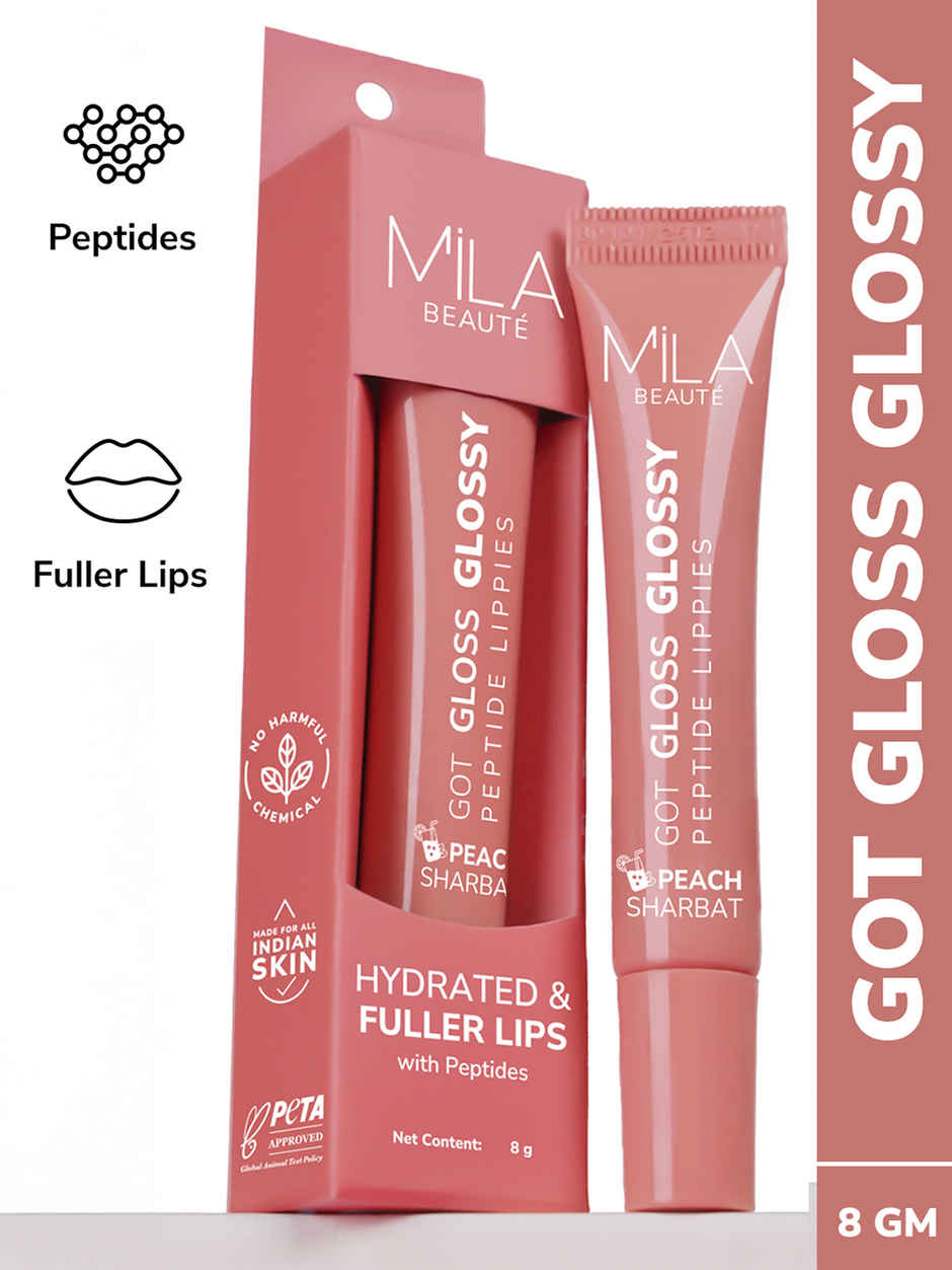 Mila Beaute Peptide Infused Lip Gloss | Hyaluronic Acid & Vitamin E | Non-Sticky | Peach Sharbat