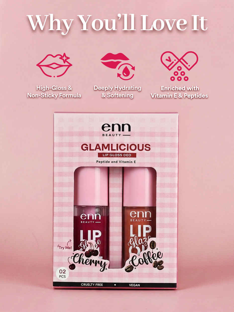 ENN Beauty Glamlicious Lip Gloss Duo | High Shine, Non-Sticky Finish