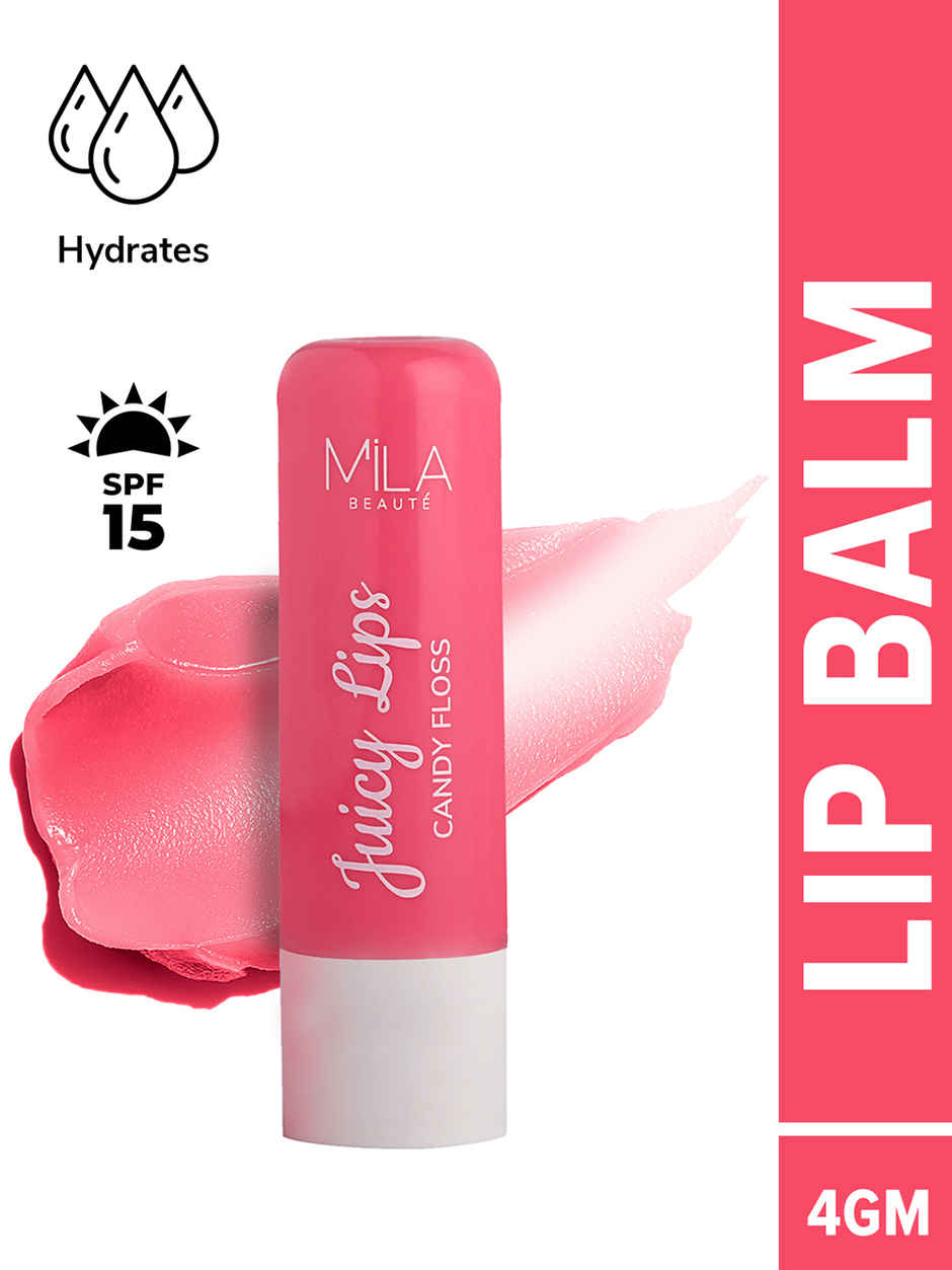 Mila Beaute Juicy Lip Balm | Candy Floss | Upto 12 Hrs Moisturisation & Tint SPF 15